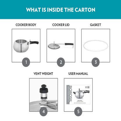 Borosil Pronto Stainless Steel 3 Liter Pressure Cooker, Induction - CFPC3LSH03S