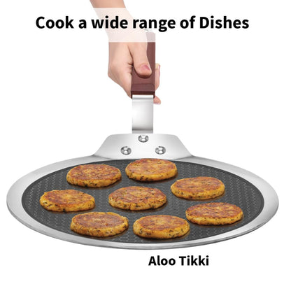 Hawkins 28 cm Dosa Tava, Triply Stainless Steel Shielded Nonstick Tawa with Wood Handle, Induction - NSDT28