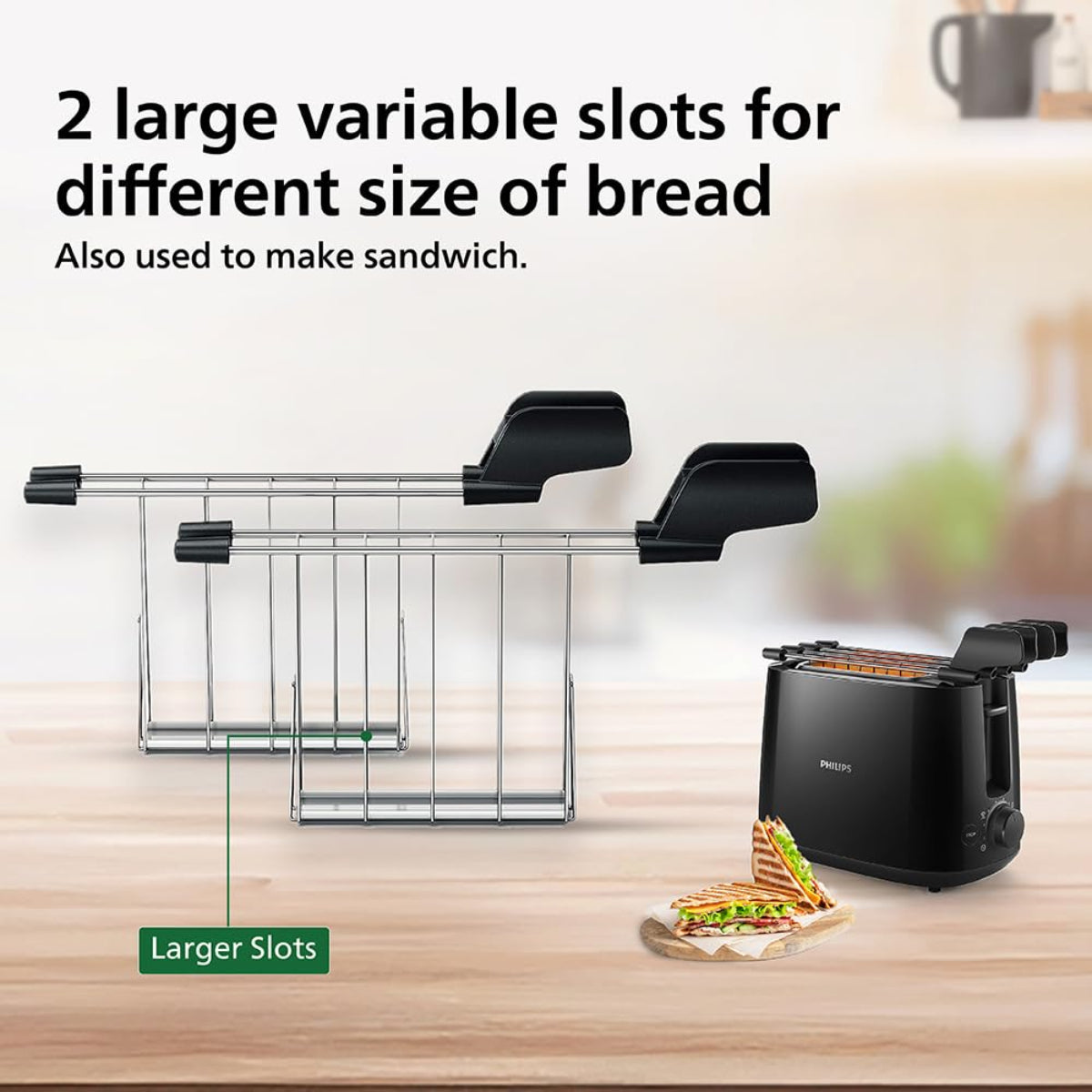Philips 600 Watts 2-Slice Toaster with Integrated Bun Rack Black - HD2583/90
