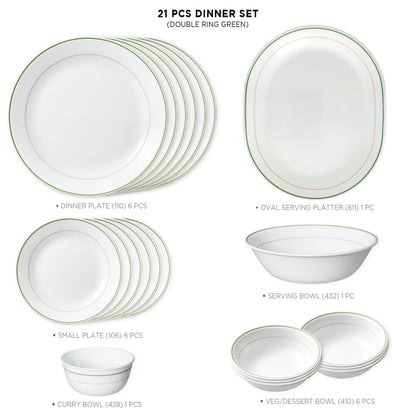 Corelle Livingware Double Ring Green 21 pcs Dinner Set
