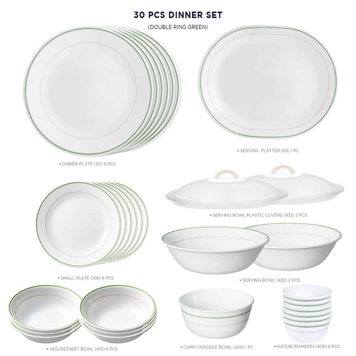 Corelle Livingware Double Ring Green 30 pcs Dinner Set