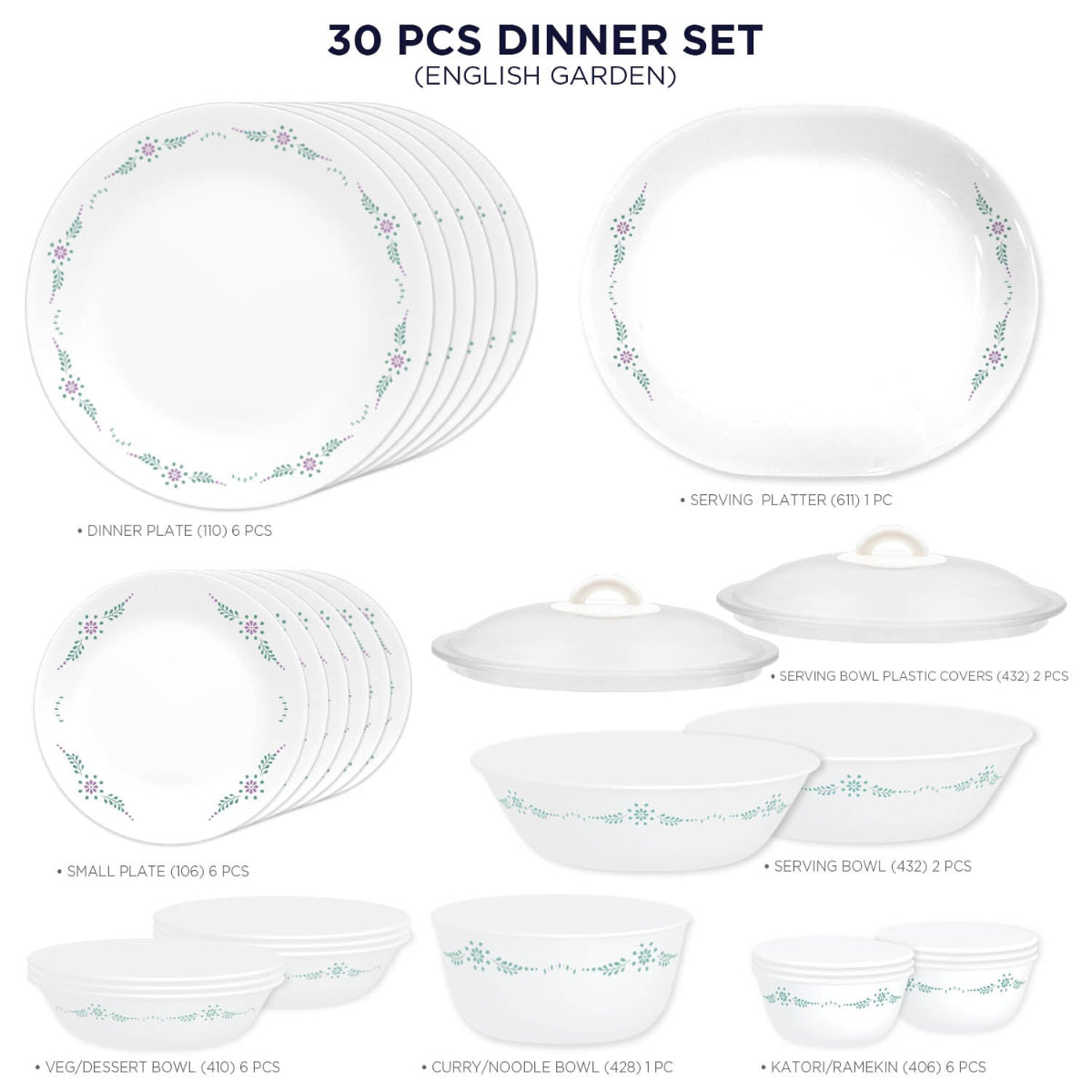 Corelle Livingware Series English Garden 30 Pcs Dinner Set