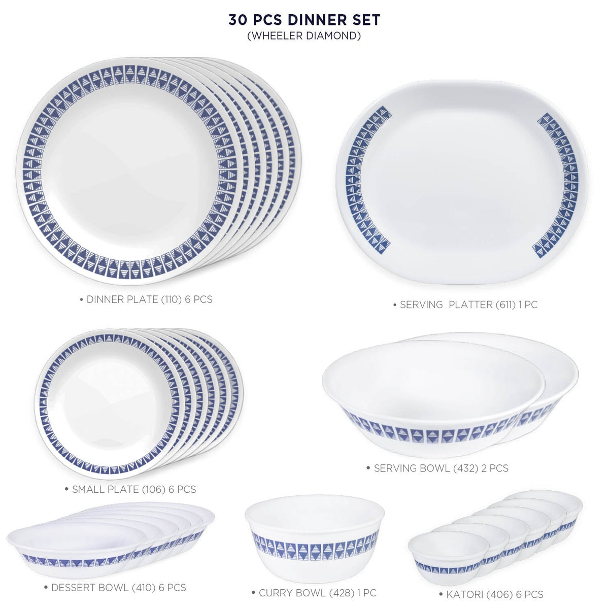 Corelle Livingware Series Wheeler Diamond 30 Pcs Dinner Set