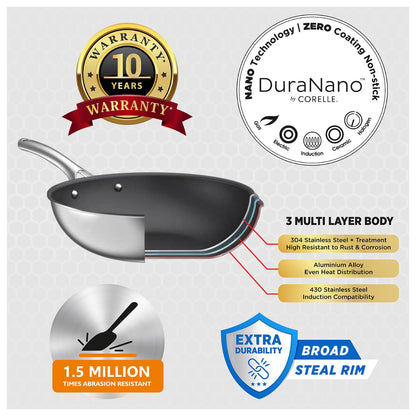 Corelle DuraNano 26cm Wok pan with Lid