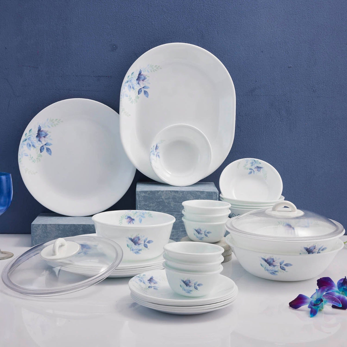 Corelle Livingware Round Blue Floral 21 Pcs Dinner Set