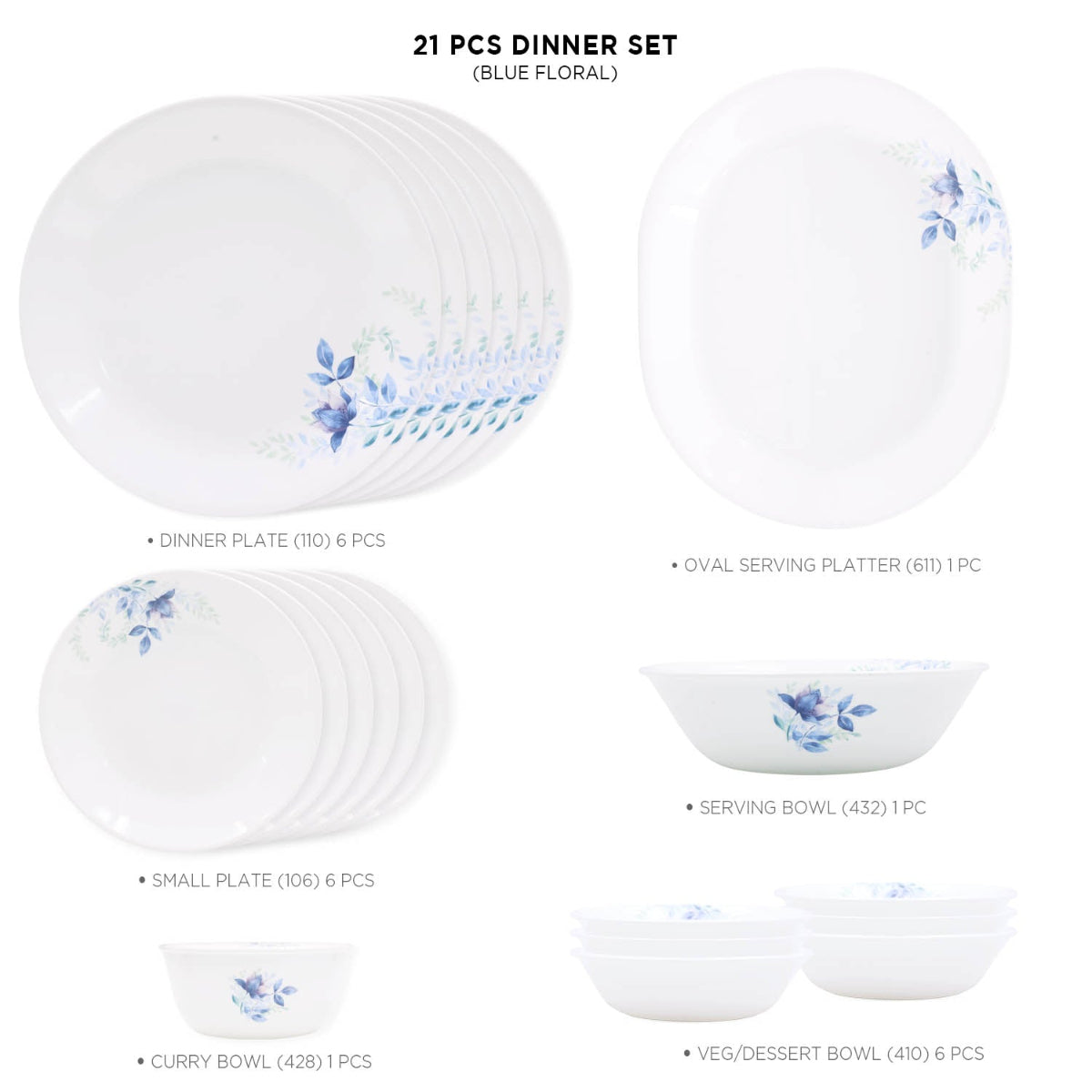 Corelle Livingware Round Blue Floral 21 Pcs Dinner Set