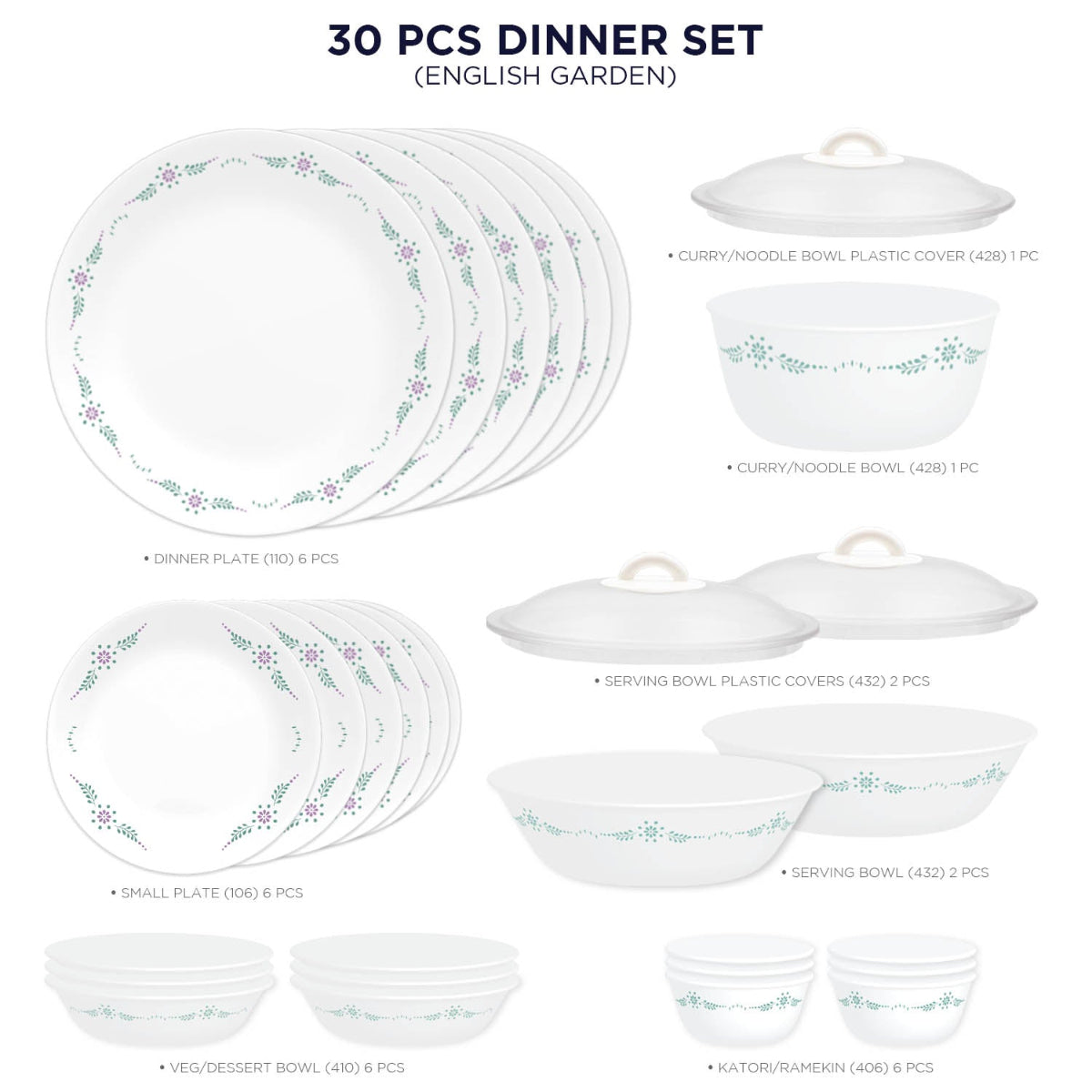 Corelle Livingware Round Herbs 30 Pcs Dinner Set