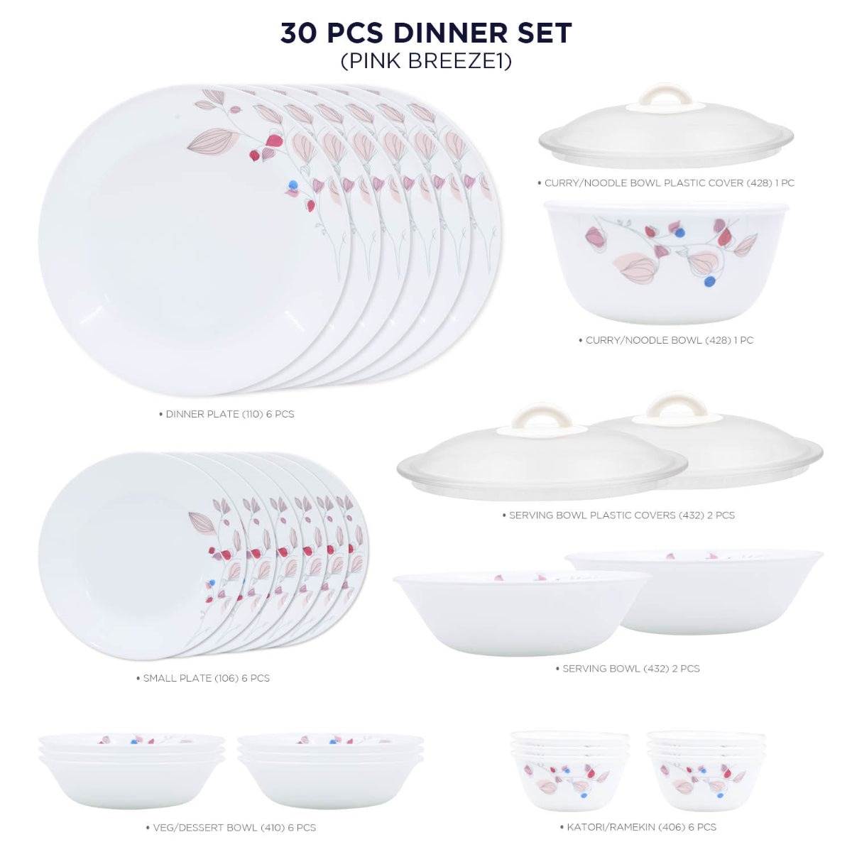 Corelle Livingware Round Pink Breeze 30 Pcs Dinner Set