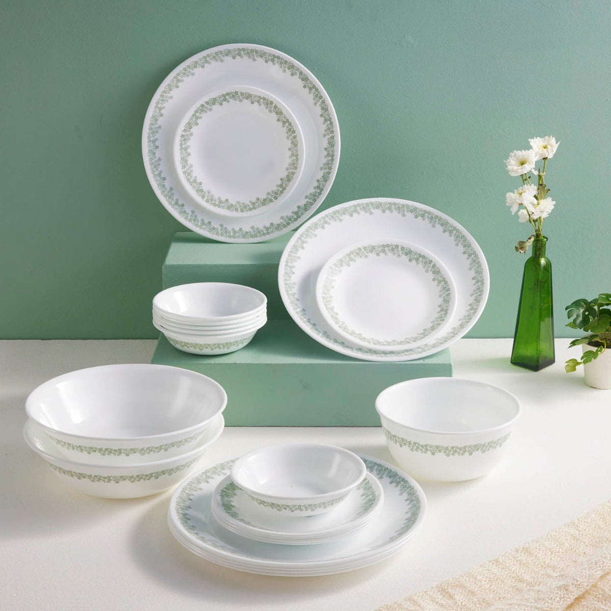 Corelle Livingware Round Spring Blossom Mint 30 Pcs Dinner Set