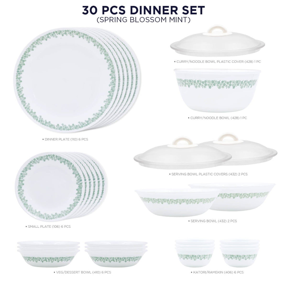 Corelle Livingware Round Spring Blossom Mint 30 Pcs Dinner Set