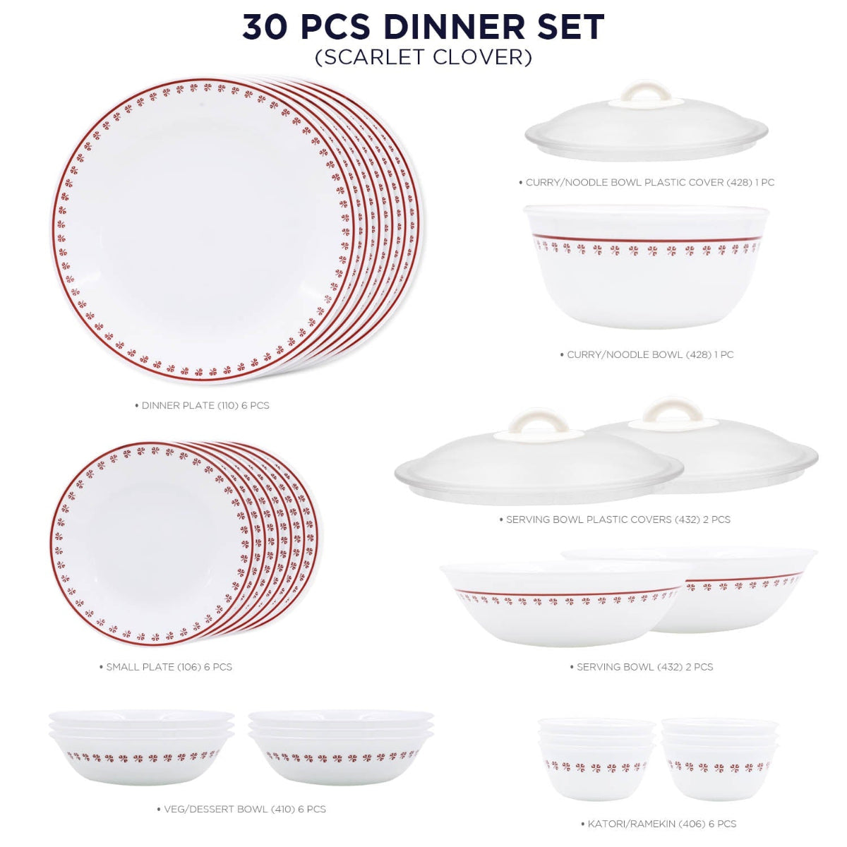Corelle Livingware Round Scarlet Clover 30 Pcs Dinner Set