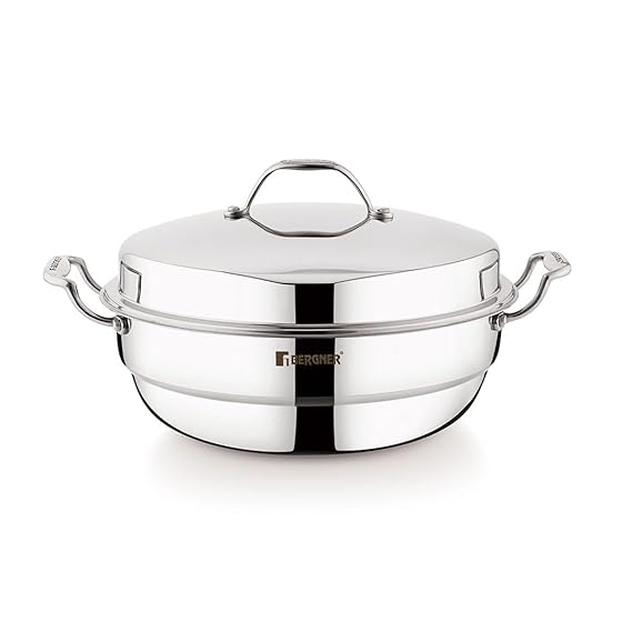 Bergner Argent Triply Multi Kadai 27cm, 4L Idli, Dhokla & Steam Set