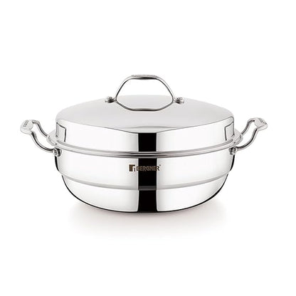 Bergner Argent Triply Multi Kadai 27cm, 4L Idli, Dhokla & Steam Set