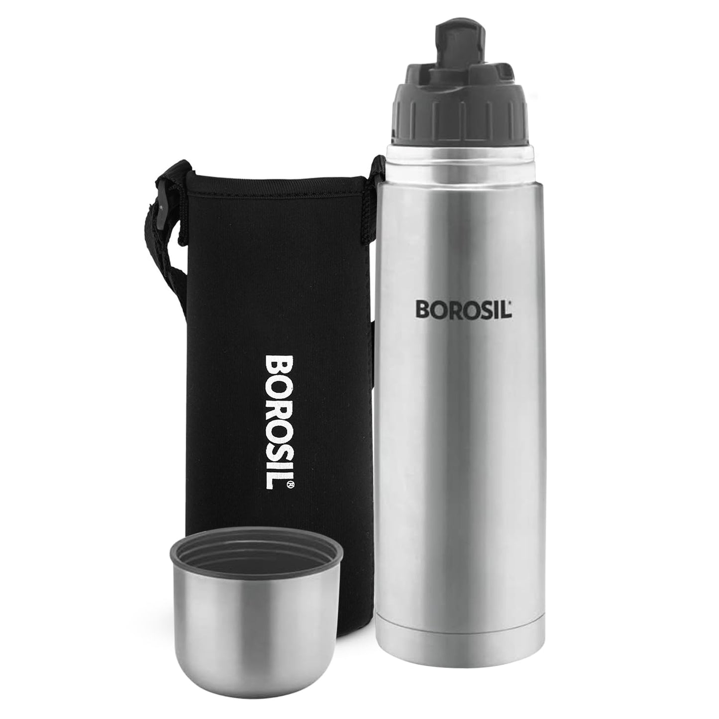 Borosil Hydra Thermo  Stainless Steel Water Bottle With Black Cover