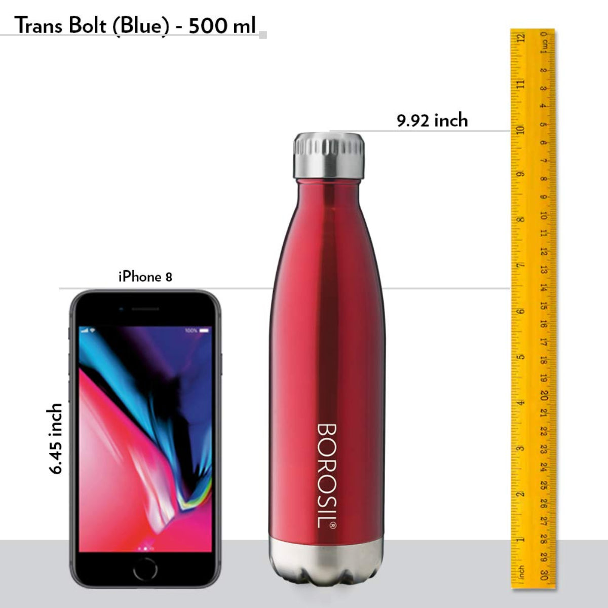 Borosil Hydra Bolt Trans Red Stainless Steel Water Bottle