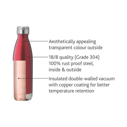 Borosil Hydra Bolt Trans Red Stainless Steel Water Bottle
