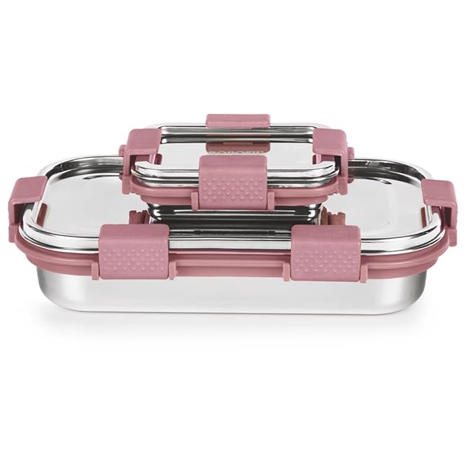 Borosil Stainless Steel Slim Lunch Box | 700 ml + 125 ml Container Set