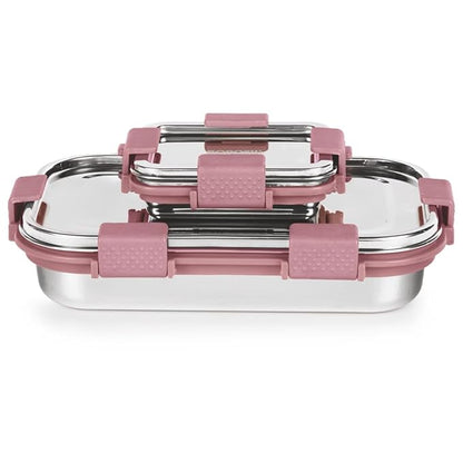 Borosil Stainless Steel Slim Lunch Box | 700 ml + 125 ml Container Set