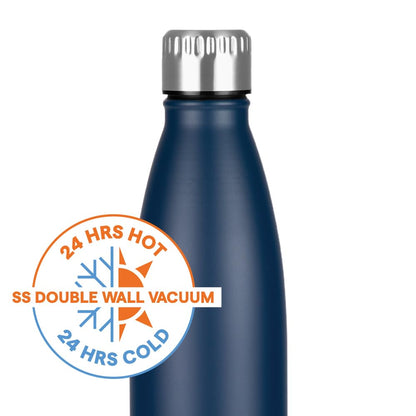 Borosil Hydra Bolt Matte Blue and Black Stainless Steel Water Bottle | 24 Hours Hot and Cold