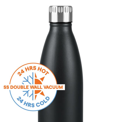 Borosil Hydra Bolt Matte Blue and Black Stainless Steel Water Bottle | 24 Hours Hot and Cold