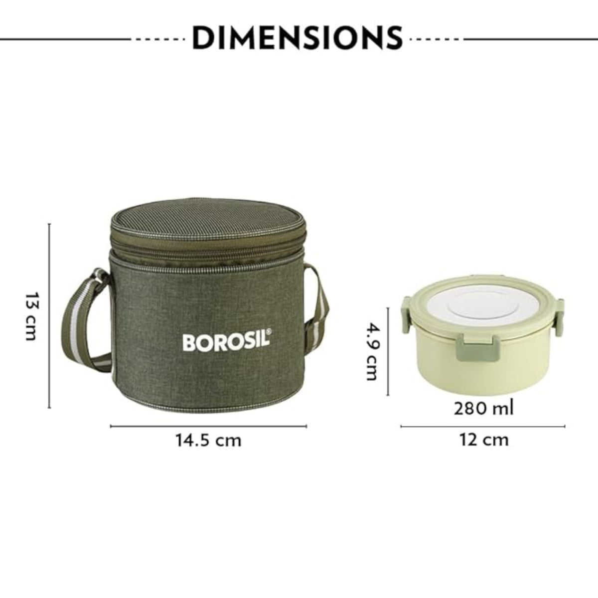 Borosil Glory Green Stainless Steel Lunch Box 2 pcs Container Set (280 ml Each)