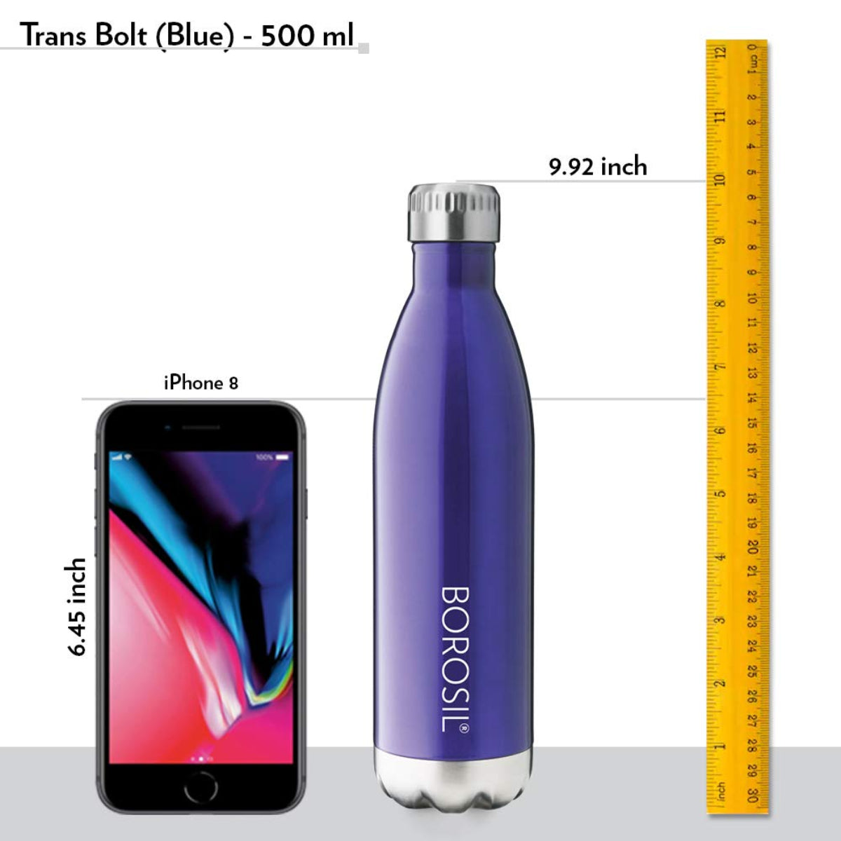 Borosil Hydra Bolt Trans Blue Stainless Steel Water Bottle