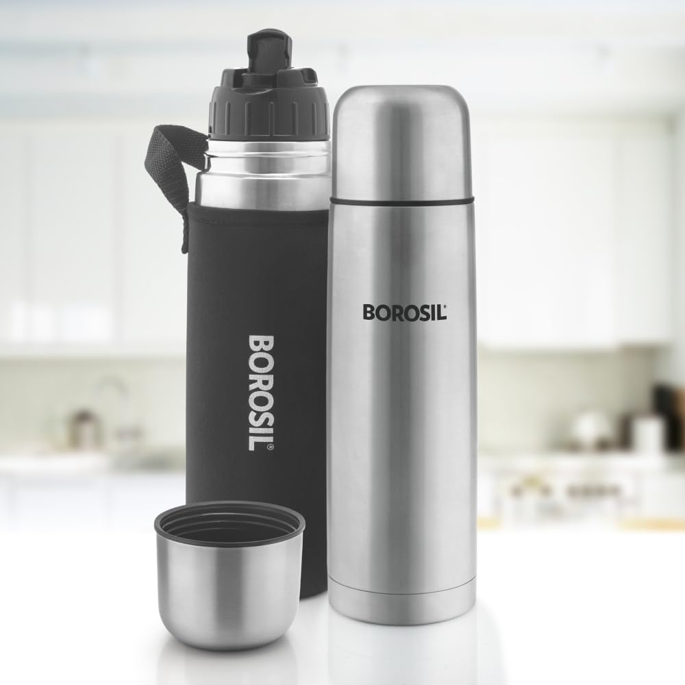 Borosil Hydra Thermo  Stainless Steel Water Bottle With Black Cover