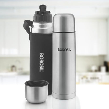 Borosil Hydra Thermo  Stainless Steel Water Bottle With Black Cover