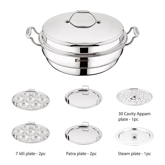 Bergner Argent Triply Multi Kadai 27cm, 4L Idli, Dhokla & Steam Set