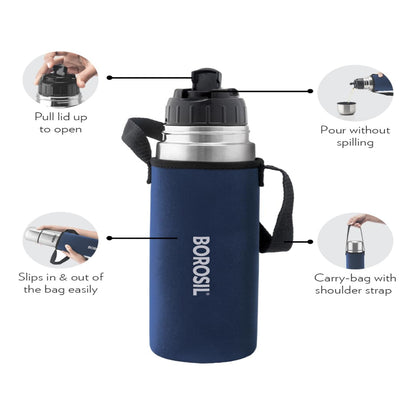 Borosil Thermo Blue 1000 ml Stainless Steel Bottle