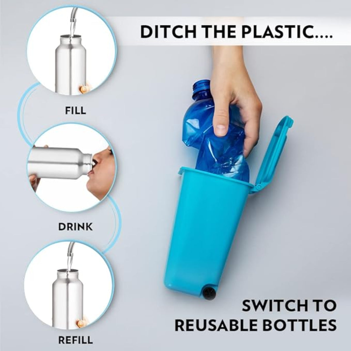 Borosil 1000 ml Hydra Aquaslim Stainless Steel Water Bottle | ISI | Leakproof