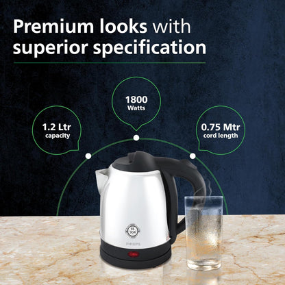 Philips 1300 Watt - 1.5L Kettle with 25% Thicker Body for Longer Life and Triple Safe Auto Cut off - HD9373/00