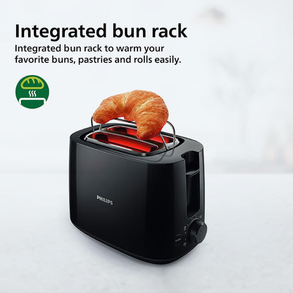 Philips 600 Watts 2-Slice Toaster with Integrated Bun Rack Black - HD2583/90