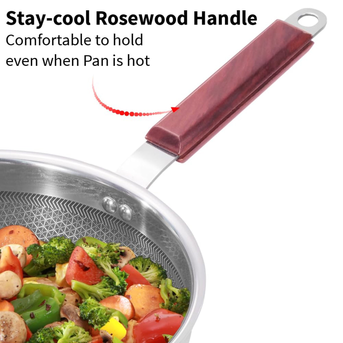 Hawkins 22 cm Triply Stainless Steel Shielded Nonstick Frying Pan with Wood Handle, Induction - NSF22