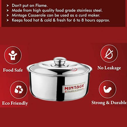 Mintage Fiesta Casserole with Stainless Steel Lid 1500 ml Small, Silver - HCF-15