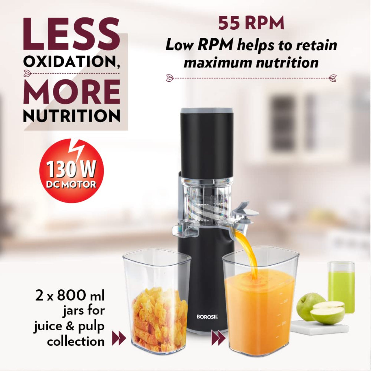 Borosil 130 Watts Easy Juice Cold Press Slow Juicer - BSJU13WB01