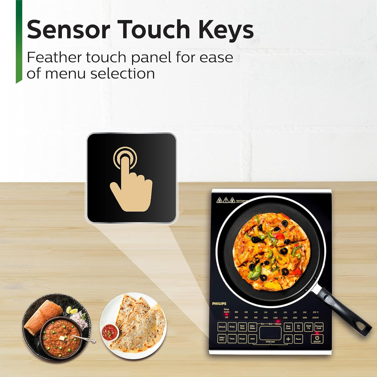 Philips 2100 Watt Induction Cook Top with Sensor Touch & High quality Full Glass Panel, Black - HD4938/01