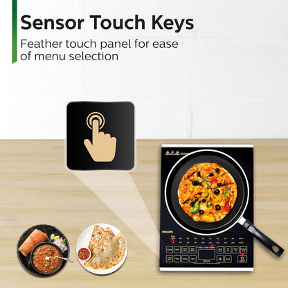 Philips 2100 Watt Induction Cook Top with Sensor Touch & High quality Full Glass Panel, Black - HD4938/01