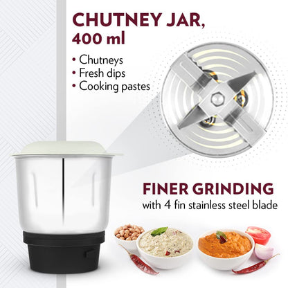 Borosil 500 Watts Home Star Mixer Grinder | 3 Stainless Steel Jars - HAMG500W22