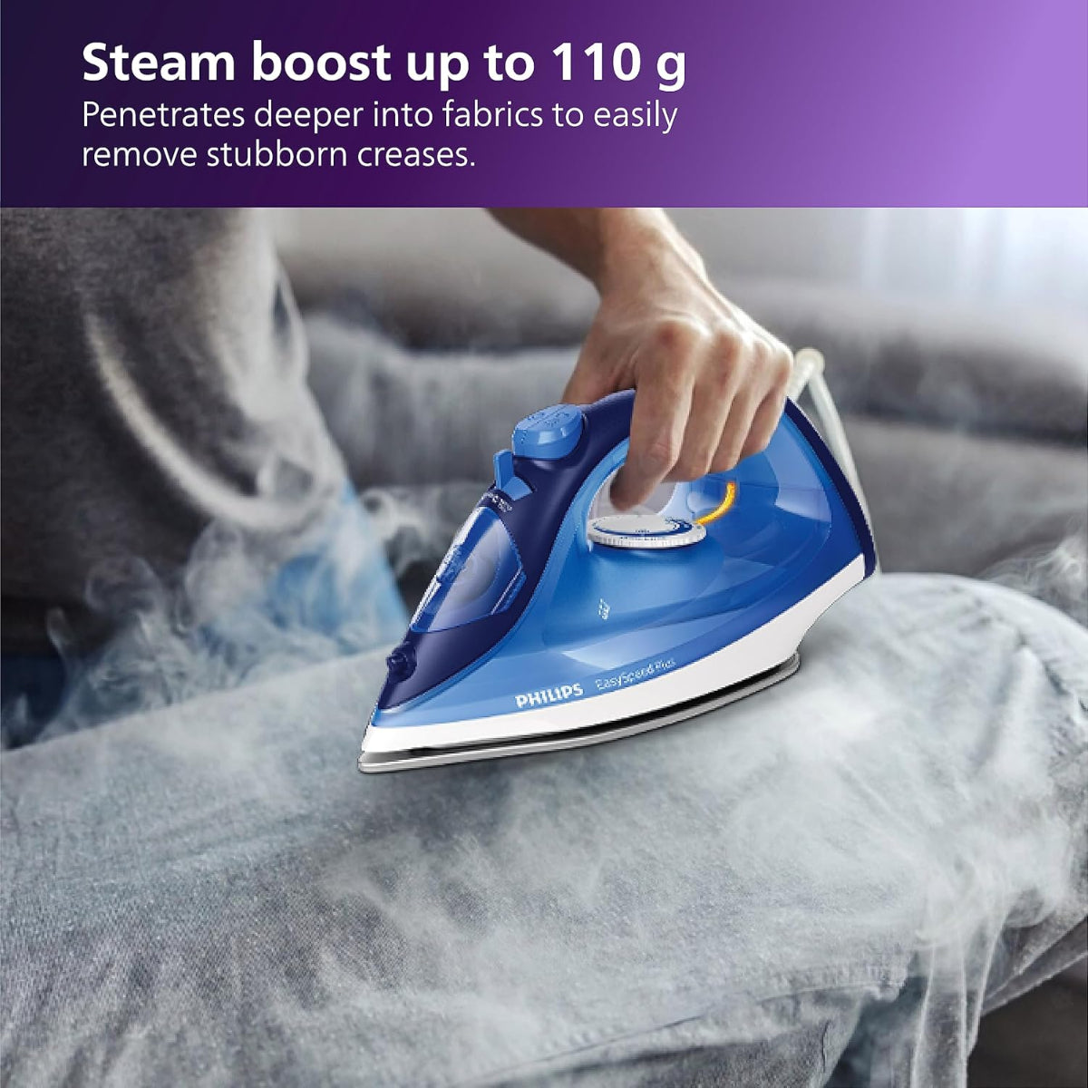 Philips Easy Speed Steam iron Ceramic Soleplate 2200 Watts, Blue - GC2145/20