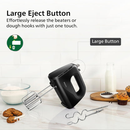 Philips Daily Hand Mixer 300W 5 Speed Control Settings, Black - HR3705/10