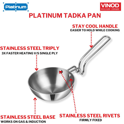 Vinod Platinum Triply Stainless Steel Tadka Pan Large - PTTPL