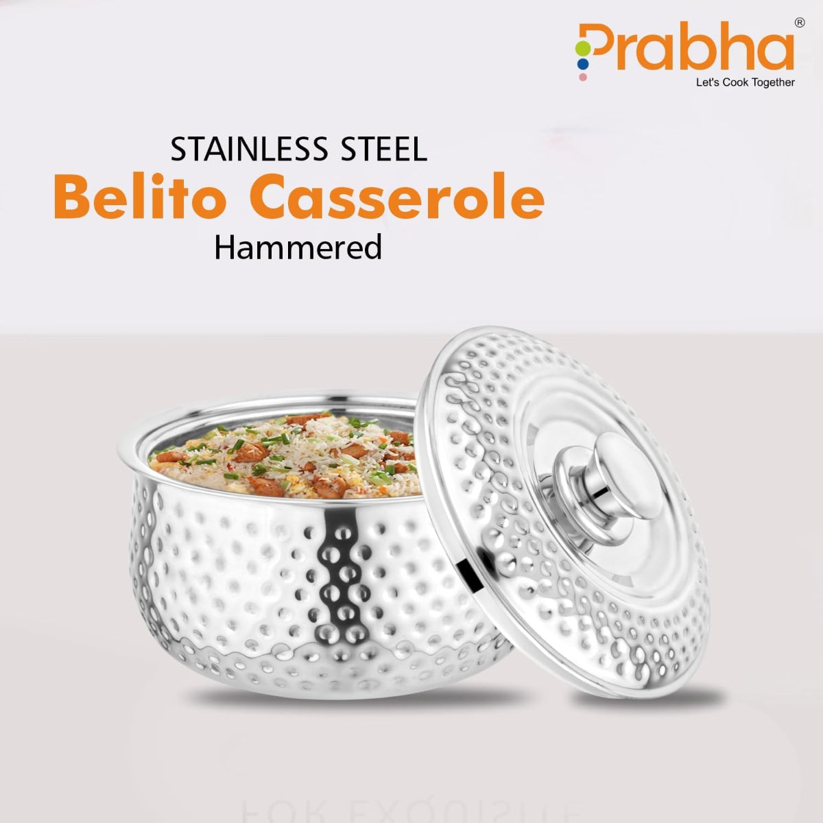 Prabha Stainless Steel Casserole Hammered Belito with Lid