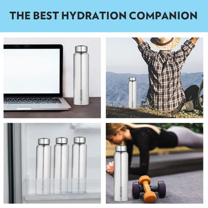 Borosil 1000 ml Hydra Aquaslim Stainless Steel Water Bottle | ISI | Leakproof