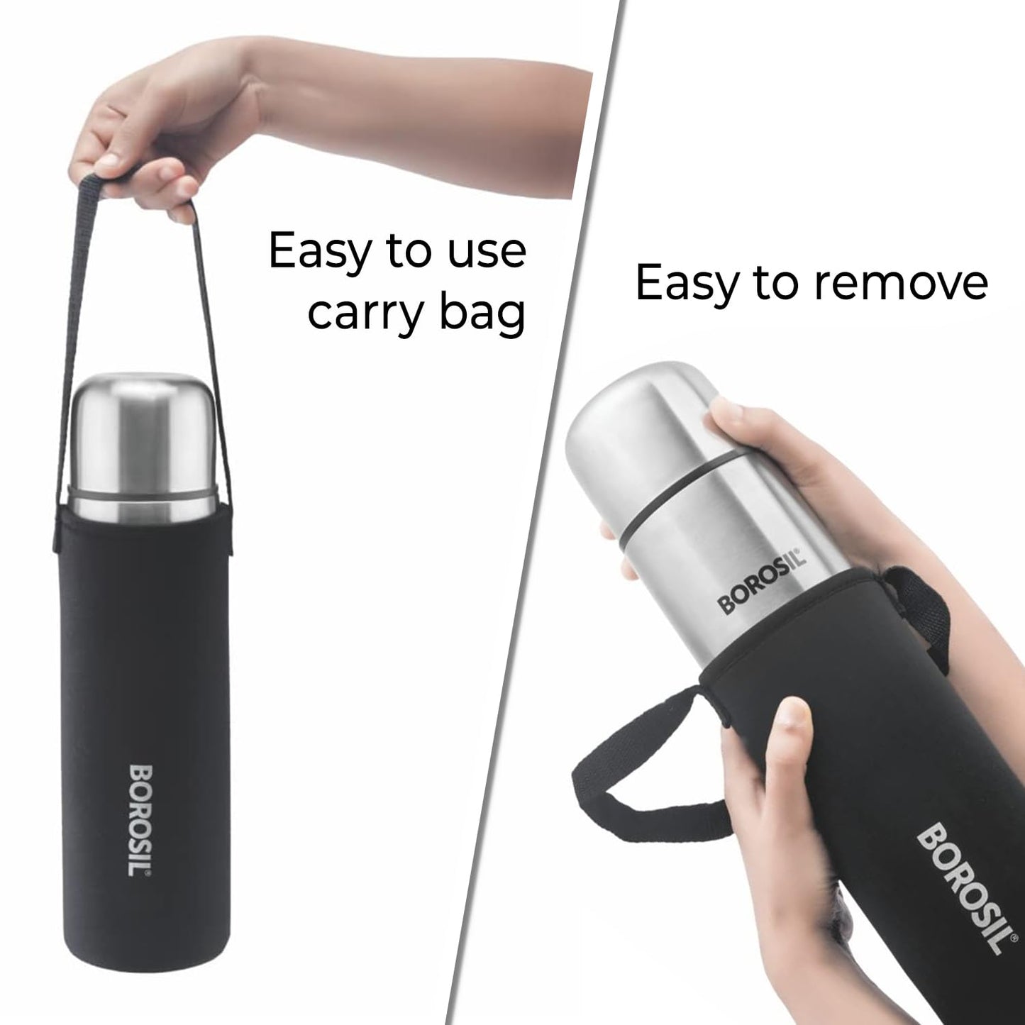 Borosil Hydra Thermo  Stainless Steel Water Bottle With Black Cover