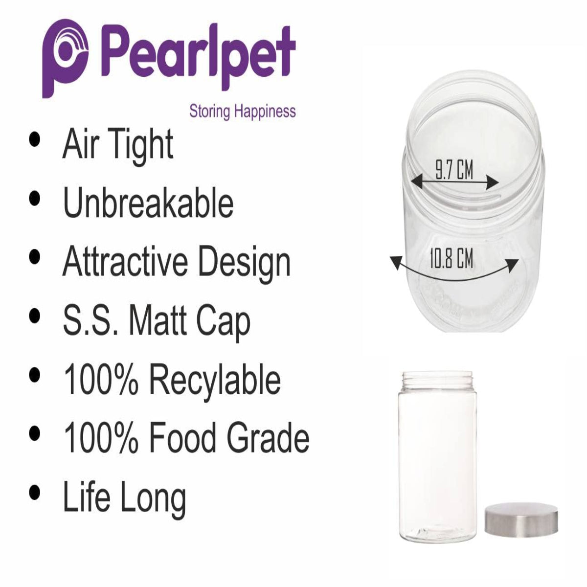 Pearlpet Plus Round Jars with Steel caps Set of 6 - 1400 ml