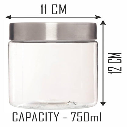 Pearlpet Plus Round Jars with Steel caps Set of 6 - 750 ml