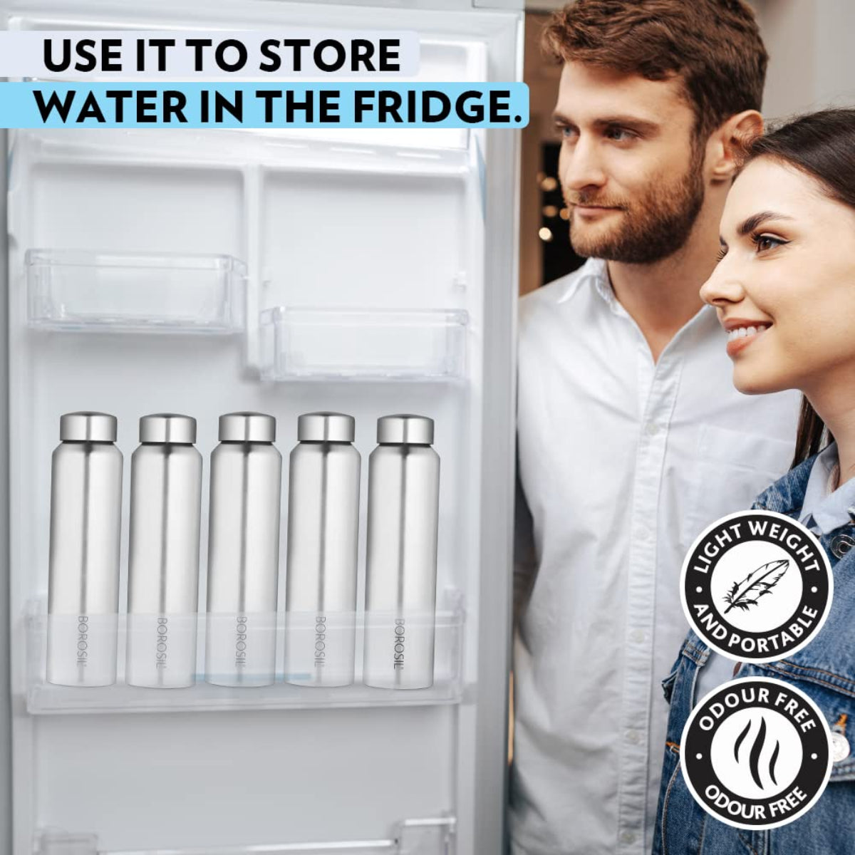 Borosil 1000 ml Hydra Aquaslim Stainless Steel Water Bottle | ISI | Leakproof