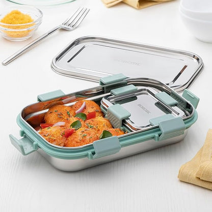 Borosil Stainless Steel Slim Lunch Box | 700 ml + 125 ml Container Set