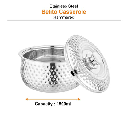 Prabha Stainless Steel Casserole Hammered Belito with Lid